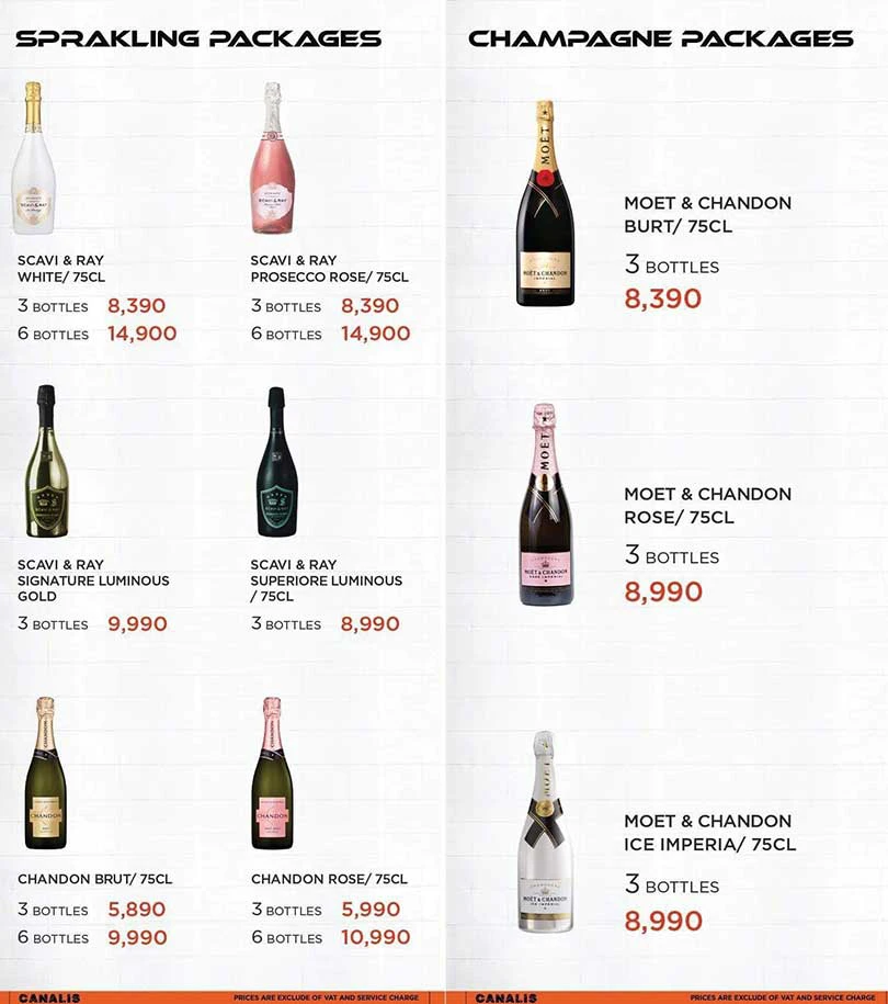 Canalis Club menu - packages